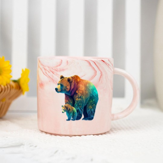 Mother Bear and Cub Sublimation Graphic Wild 1 Marble Mugs