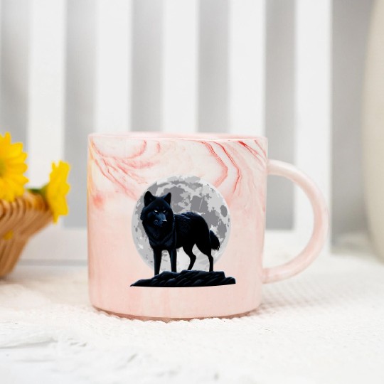Wolf howling at the moon graphic Marble Mugs