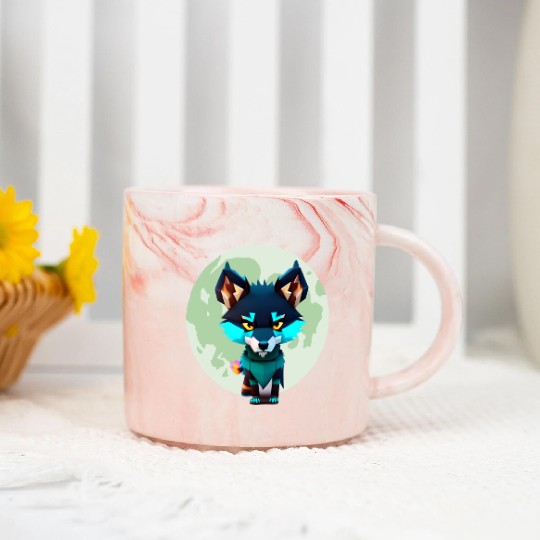 Cute Wolf Moon Graphic Marble Mugs