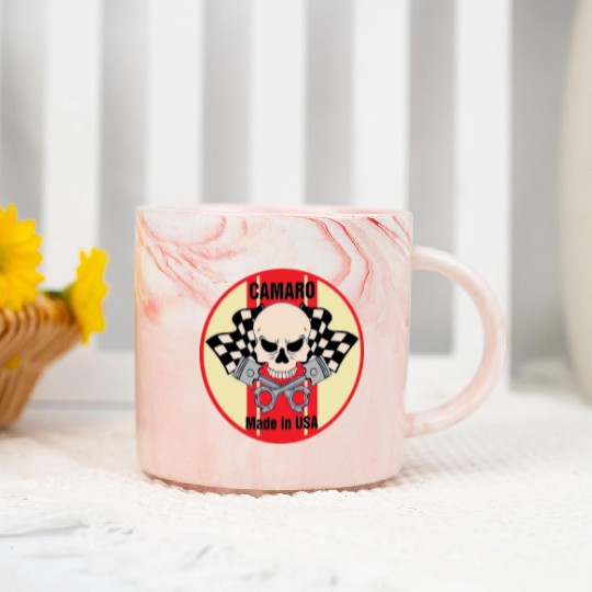 Camaro Made in USA skull & pistons Marble Mugs