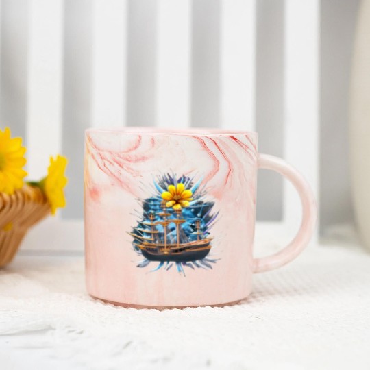 Pirate Flower Ship Marble Mugs