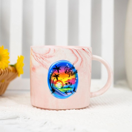 Beach Please Airbrush Colorful Marble Mugs