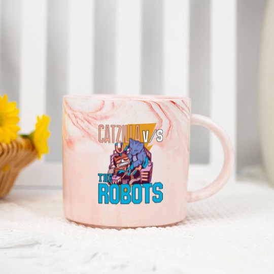 Catzilla Versus Robot Marble Mugs