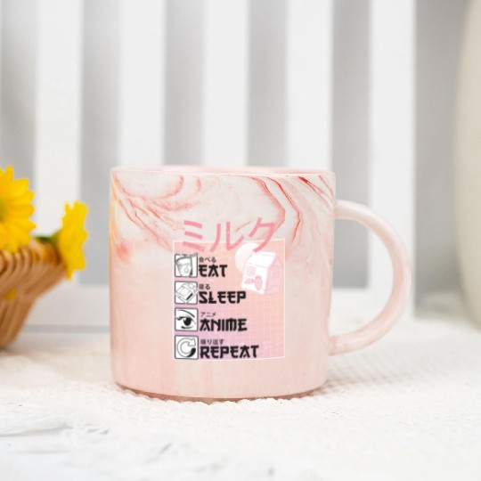 Eat Sleep Anime Repeat Straweberry Milk Japanese Marble Mugs