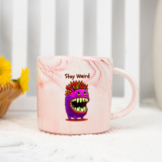 Stay Weird Monster Doodle Violet Marble Mugs