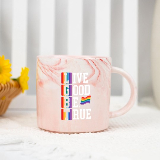 Live Good Be True Rainbow Pride LGBTQ Gay Pride Marble Mugs