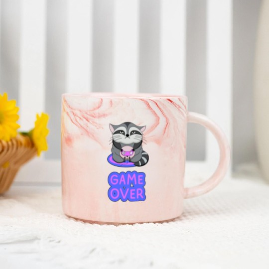 Game Over fat wicked raccoon playing on a console Marble Mugs