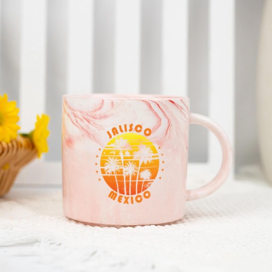 Retro Jalisco Mexico Souvenir Vintage Palm Tree Marble Mugs