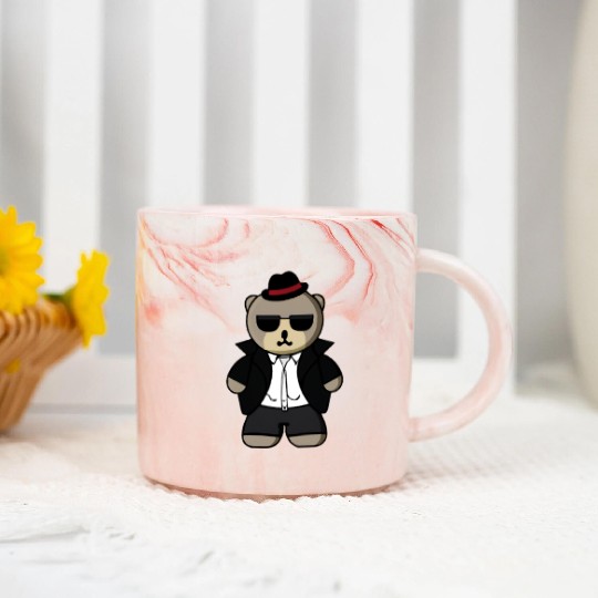 Kawaii Gangster Bear with Black Sunglasses Marble Mugs