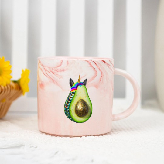 Happy unicorn avocado Marble Mugs