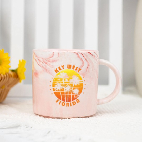 Retro Key West Florida Souvenir Vintage Palm Tree Marble Mugs