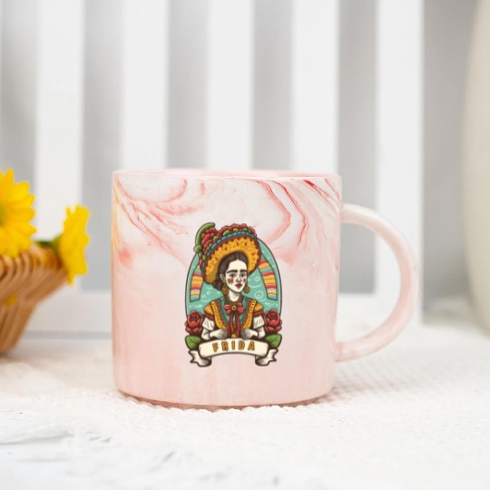 Frida Kahlo Floral Portrait Funny Cinco De Mayo Marble Mugs