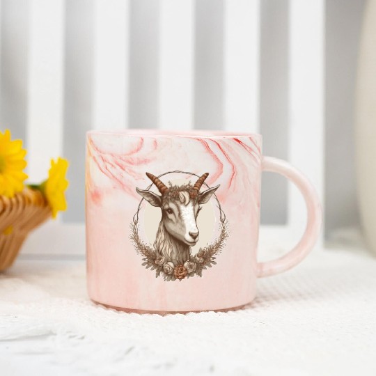 Flower Crown Goat Floral Farm Animal Pet Marble Mugs