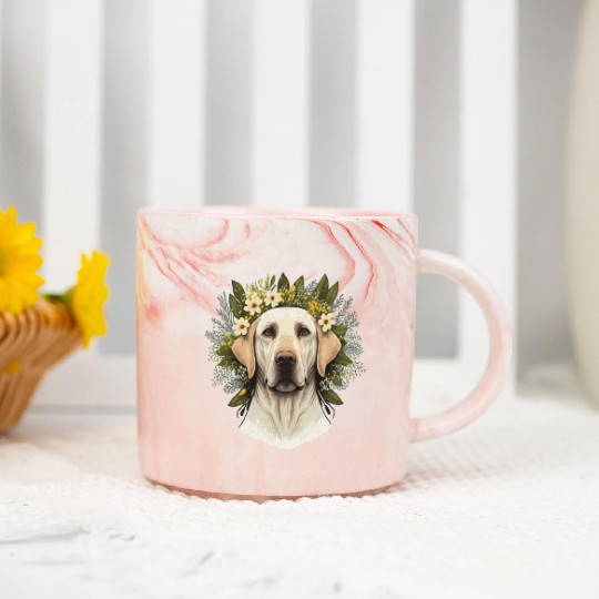 Cute Labrador Retriever Flower Crown Pet Dog Breed Marble Mugs