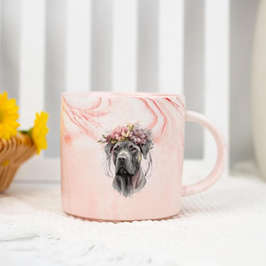 Cute Cane Corso Flower Crown Pet Dog Floral Puppy Marble Mugs