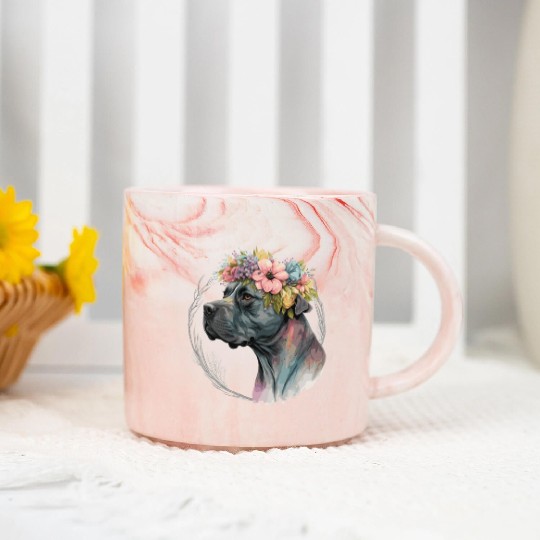 Cute Cane Corso Flower Crown Pet Dog Breed Puppy Marble Mugs