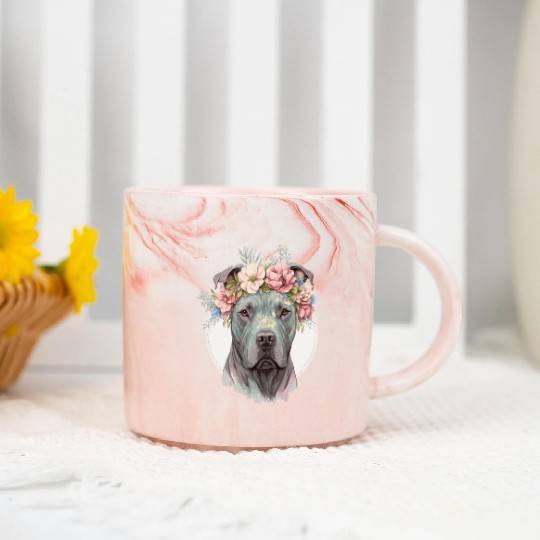 Cute Cane Corso Flower Crown Pet Dog Puppy Marble Mugs