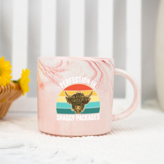 Perfection In Shaggy Packages Highland Cow Marble Mugs