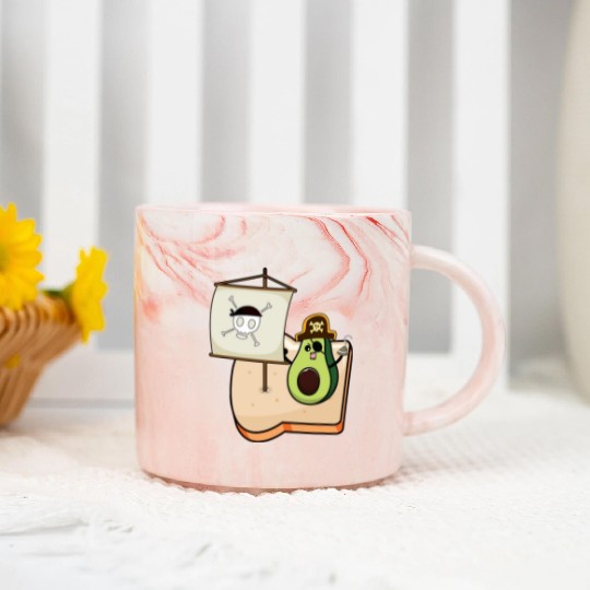 Funny avocado pirate sailing on a toast bread Marble Mugs