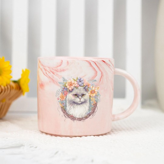 Cute Persian Cat Flower Crown Cats Pet Kitten Marble Mugs