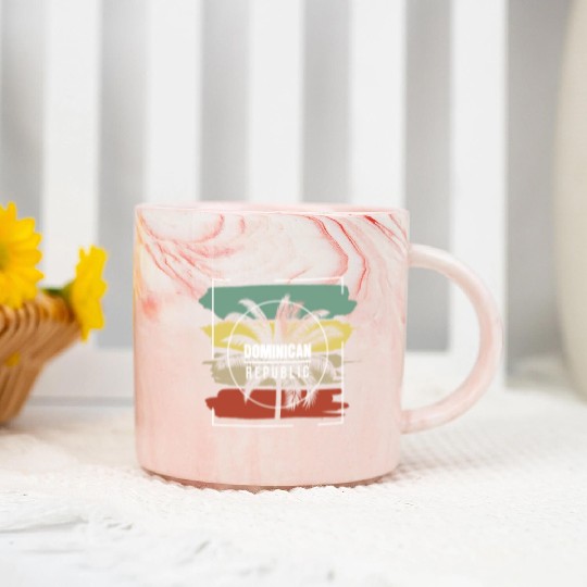 Dominican Republic Artistic Palm Tree Retro Marble Mugs