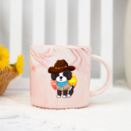 Cowboy dog at sunset Marble Mugs