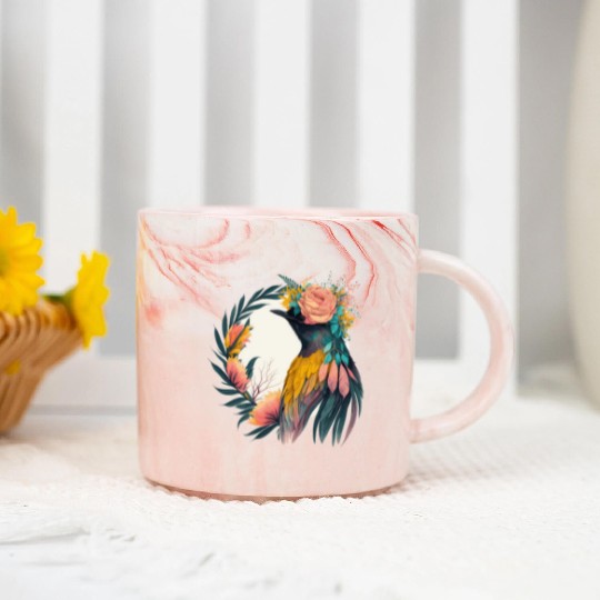 Cute Bird Of Paradise Bird Flower Crown Pet Birds Marble Mugs