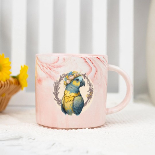Yellow Blue Ara Macaw Flower Crown Parrot Parakeet Marble Mugs