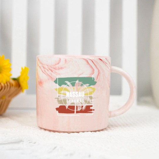 Nassau Bahamas Artistic Palm Tree Retro Marble Mugs