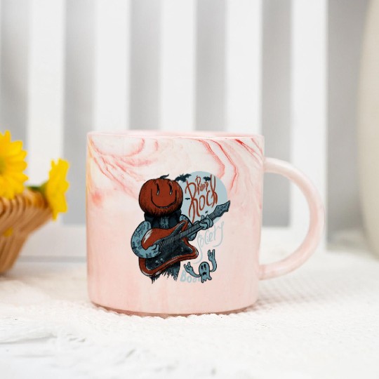 Pump Rock Society Halloween Pumpkin Playing Guitar Marble Mugs