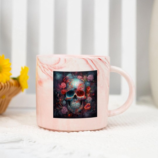 Pastel Flowery Skull Marble Mugs
