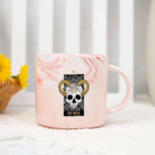 The Devil Tarot Card Skull Marble Mugs