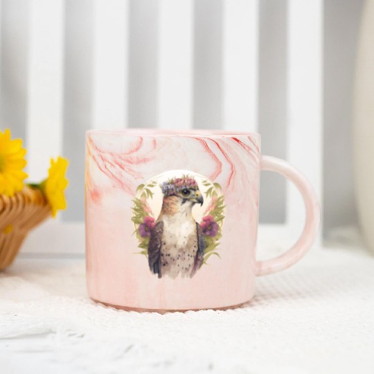 Watercolor Falcon Birds Of Prey Flower Crown Flora Marble Mugs