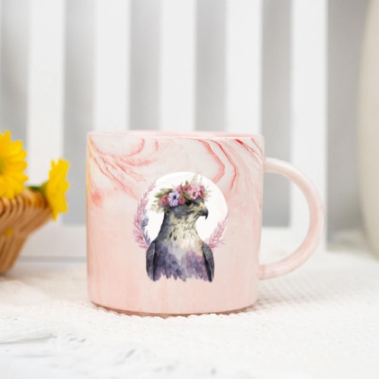 Falcon Birds Of Prey Flower Crown Floral Bird Watc Marble Mugs