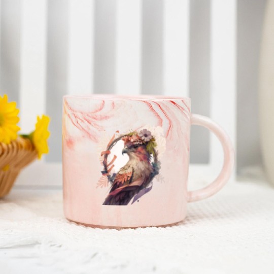 Birds Of Prey Kite Bird Flower Crown Floral Marble Mugs