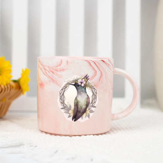Watercolor Hummingbird Flower Crown Floral Birds Marble Mugs