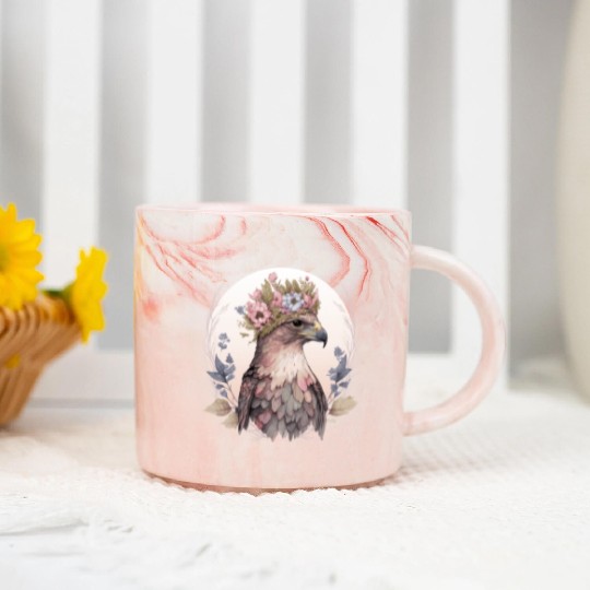 Cute Hawk Bird Of Prey Flower Crown Floral Bird Wa Marble Mugs