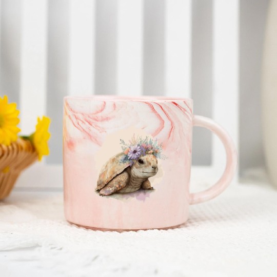 Cute Watercolor Tortoise Turtle Flower Crown Anima Marble Mugs
