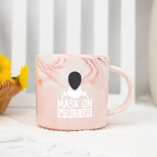 Mask On World Off Fencing Fencer Foil Marble Mugs