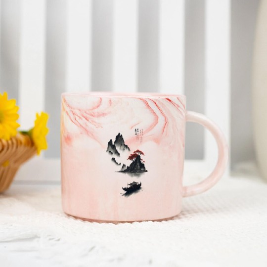 Japanese picture traditional art Sumi e painting Marble Mugs