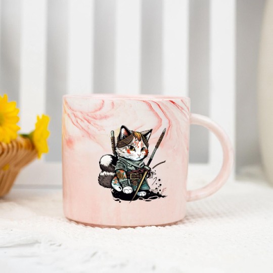 The Fearless Samurai Cat: A Sword's Master Marble Mugs