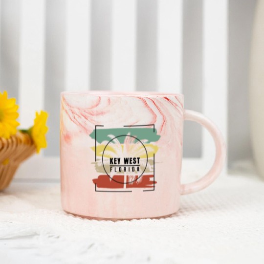 Key West Florida Palm Tree Retro Artistic Marble Mugs