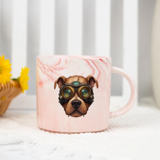 Steampunk Pitbull Dog in Clockwork Glassess Marble Mugs