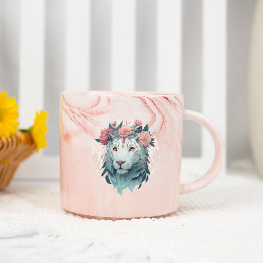 White Bengal Tiger Flower Crown Watercolor Safari Marble Mugs