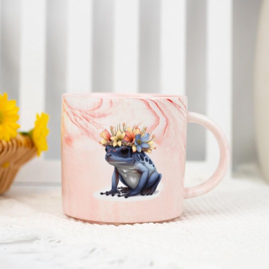 Cute Poison Dart Frog Flower Crown Amphibian Lover Marble Mugs