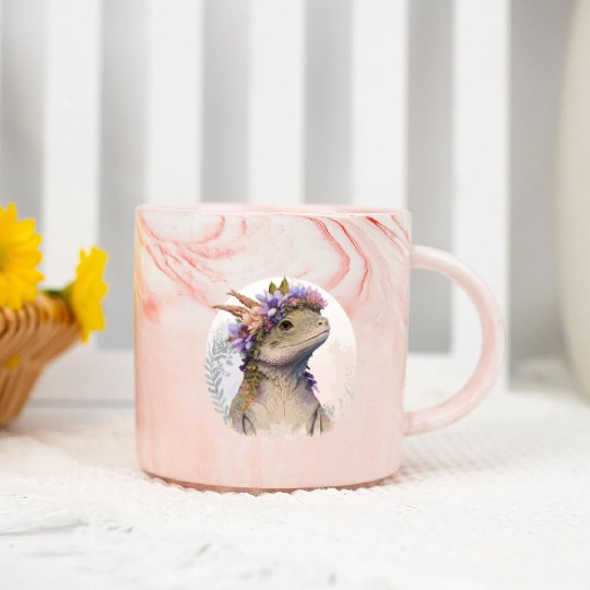 Watercolor Lizard Flower Crown Floral Reptile Love Marble Mugs