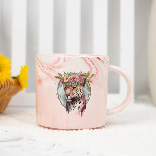 Flower Crown Jaguar Floral Animal Lovers Marble Mugs