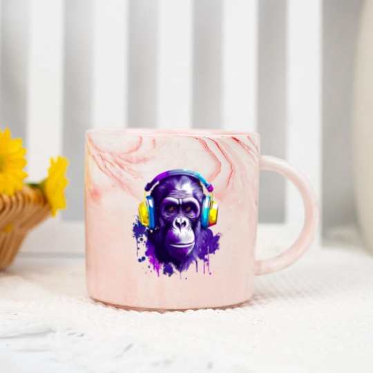 Gorilla with Headphones Music Monkey Marble Mugs