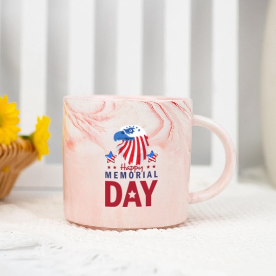 Happy Memorial Day Veterans Brave US Eagle Stars Marble Mugs