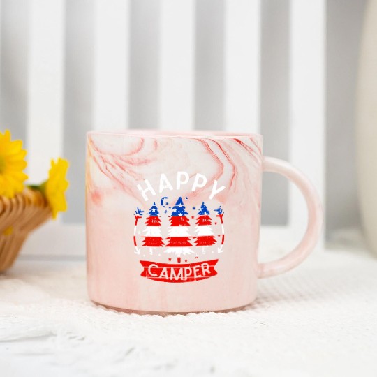 Happy Camper US Flag Patriotic 4th Of July Marble Mugs